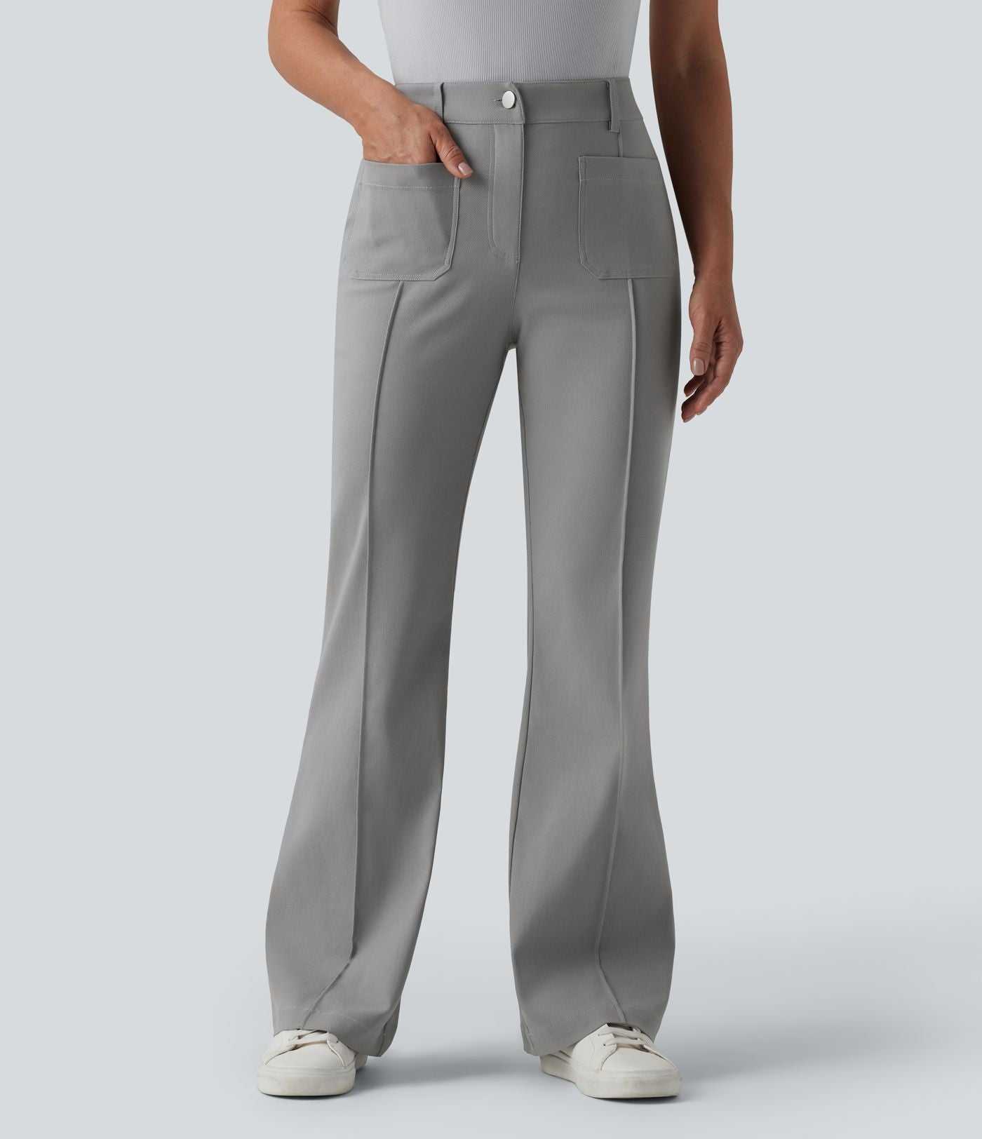 Pantalon tailleur évasé taille haute avec poches