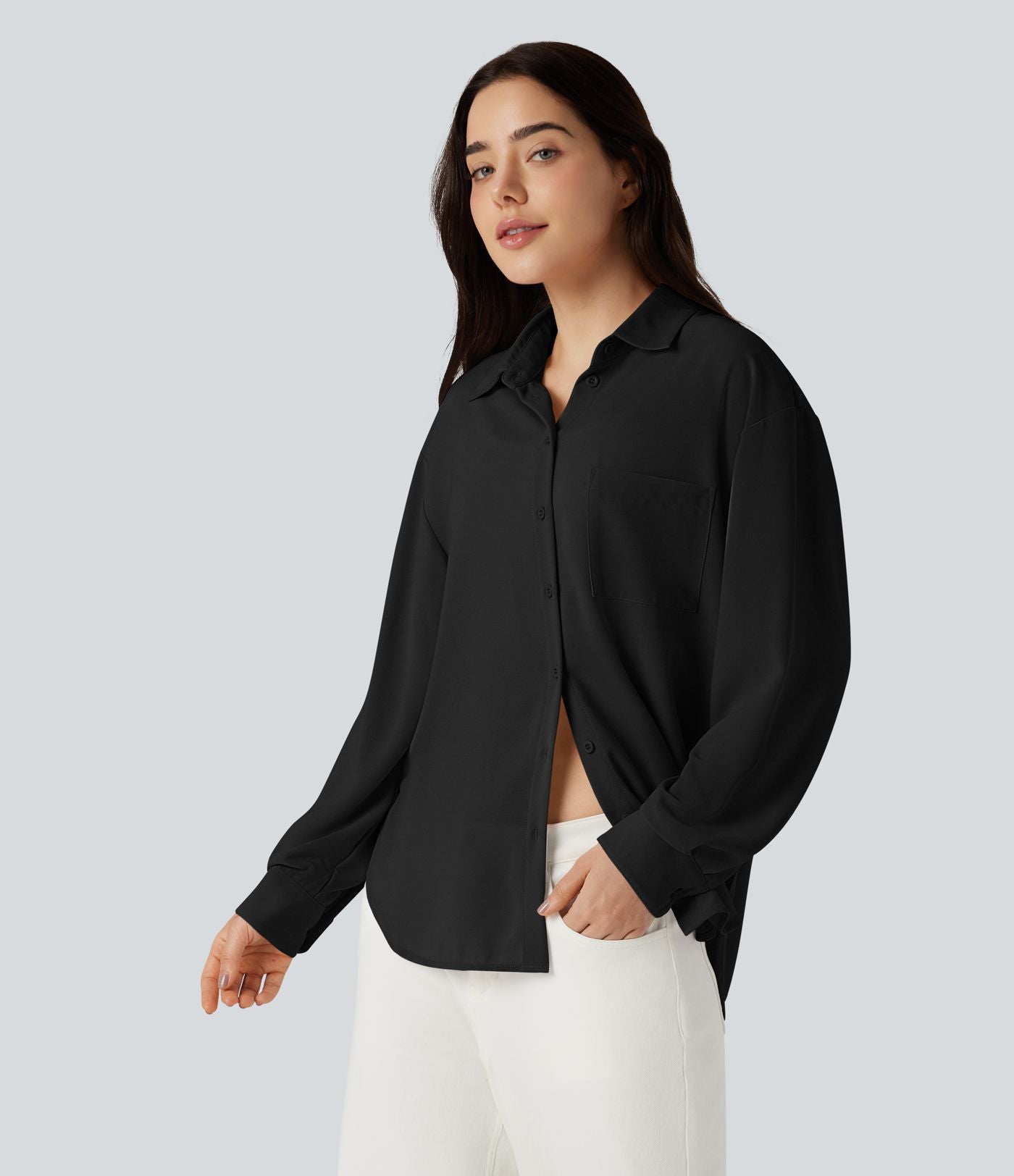 Chemise ourlet arrondi manches longues avec poche
