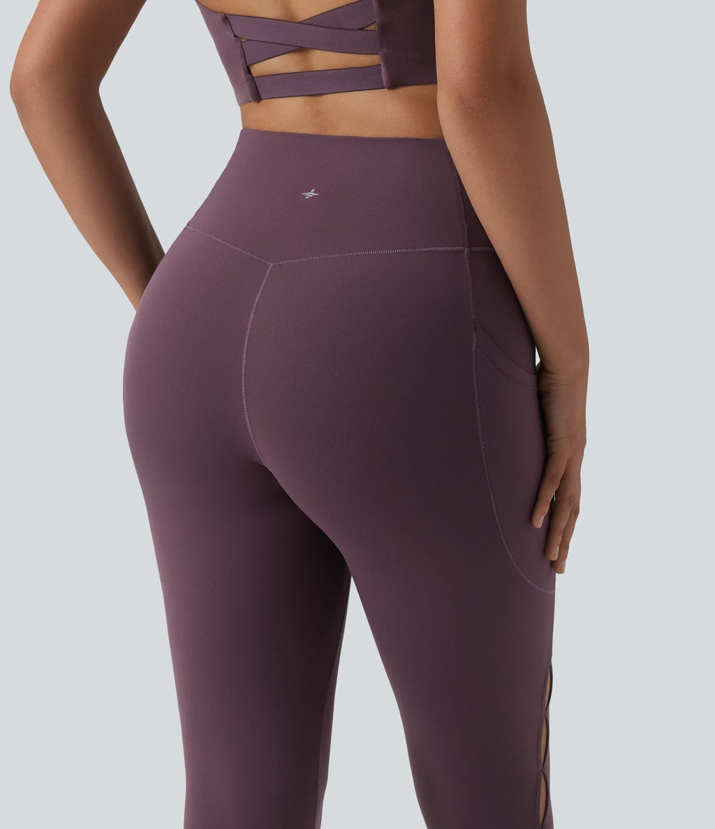 Legging de yoga SoftlyZero™ 7/8 taille haute croisée découpes avec poches - UPF50+