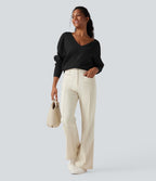 Pull cape décontracté réversible à décolleté en V et manches longues
