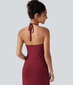 Robe longue dos nu à nouer avec soutien-gorge intégré et poches