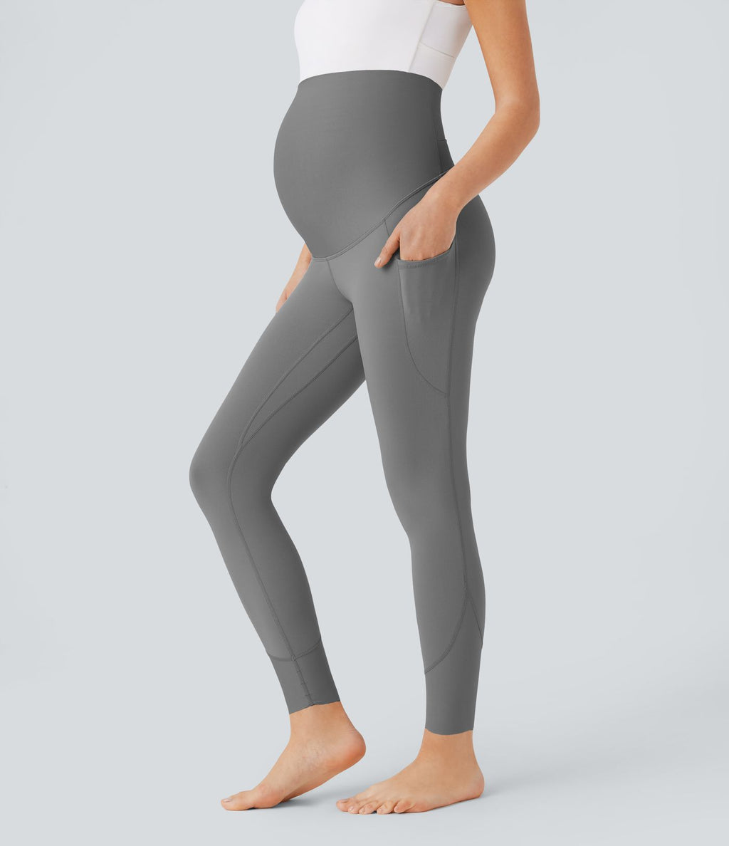 Legging de yoga de maternité Softlyzero™ 7/8 ultra taille haute avec poches latérales et dos croisé - Protection UV UPF50+