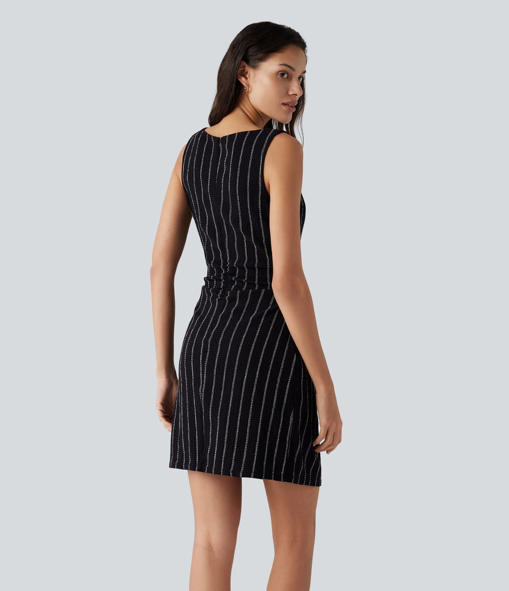 Robe casual mini rayée sans manches à col bateau avec poches