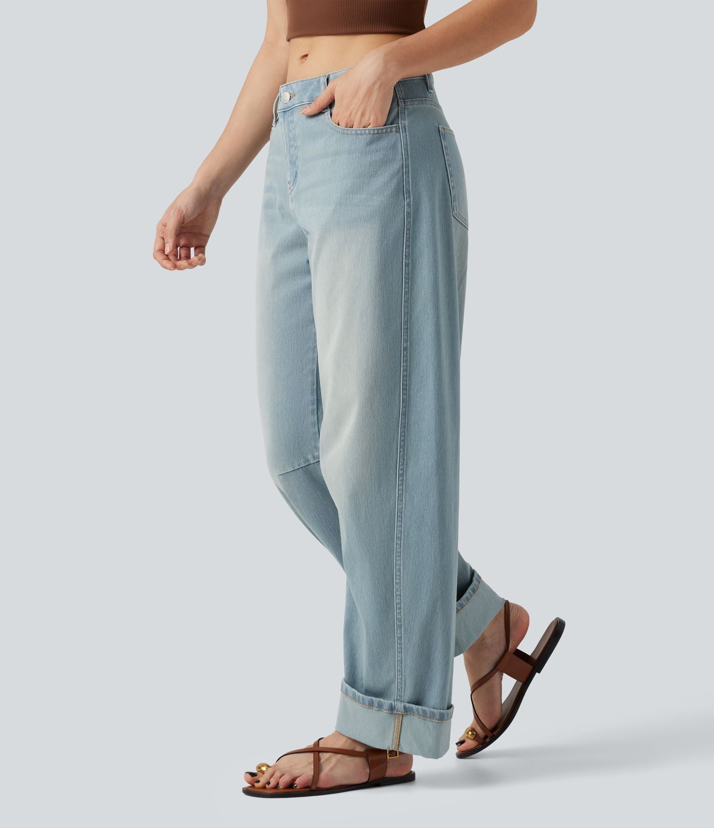 Jean coupe barrel Halara Flex™ taille basse à revers avec poches