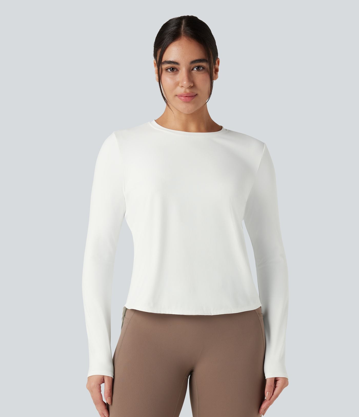 Top de sport running col rond mesh contrastant liens dans le dos manches longues