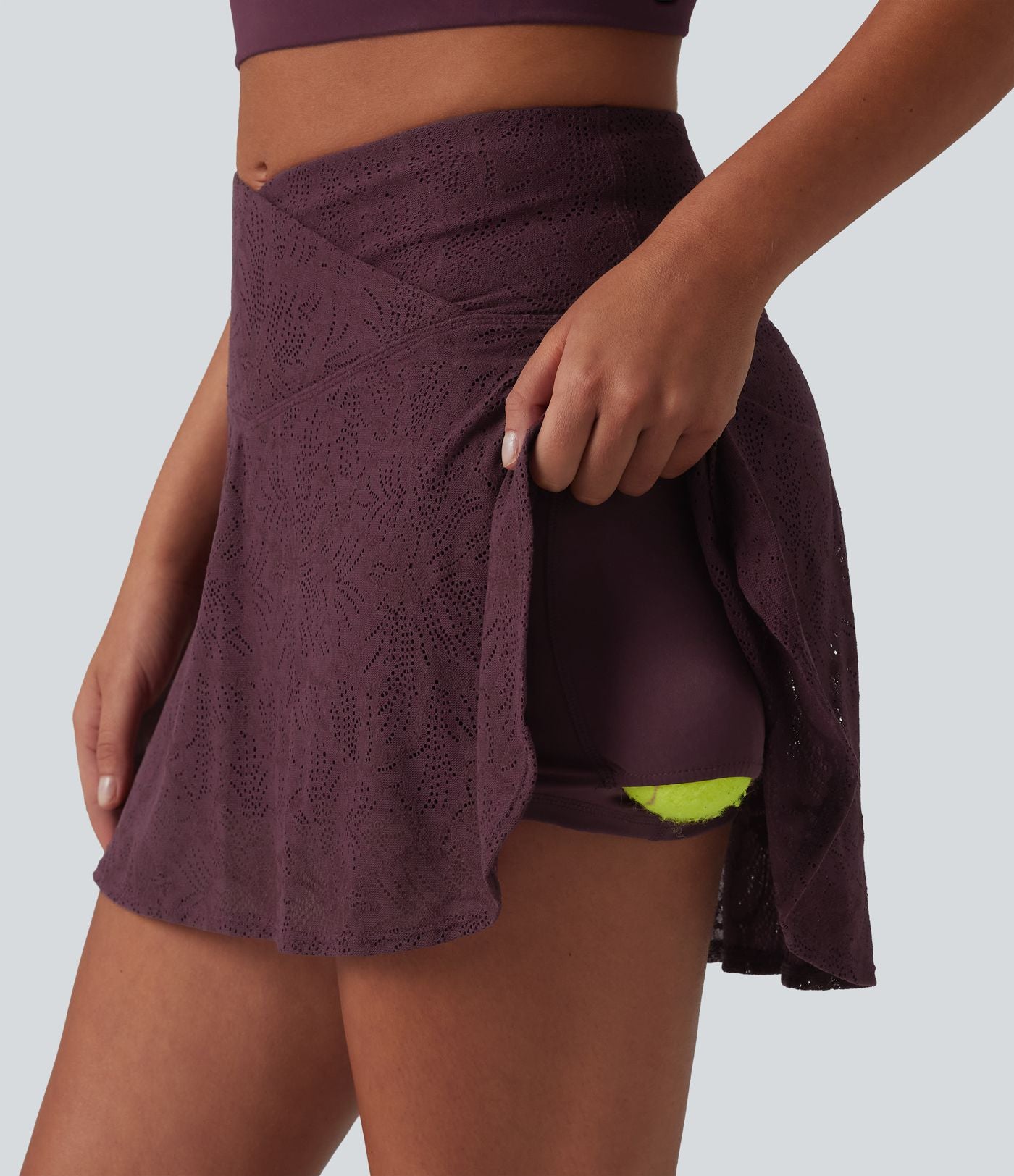Mini jupe de danse 2 en 1 croisée taille haute en dentelle avec poches