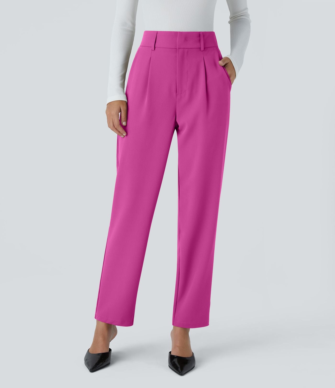 Pantalon tailleur Halara Flex™ fuselé uni, taille haute, avec poches
