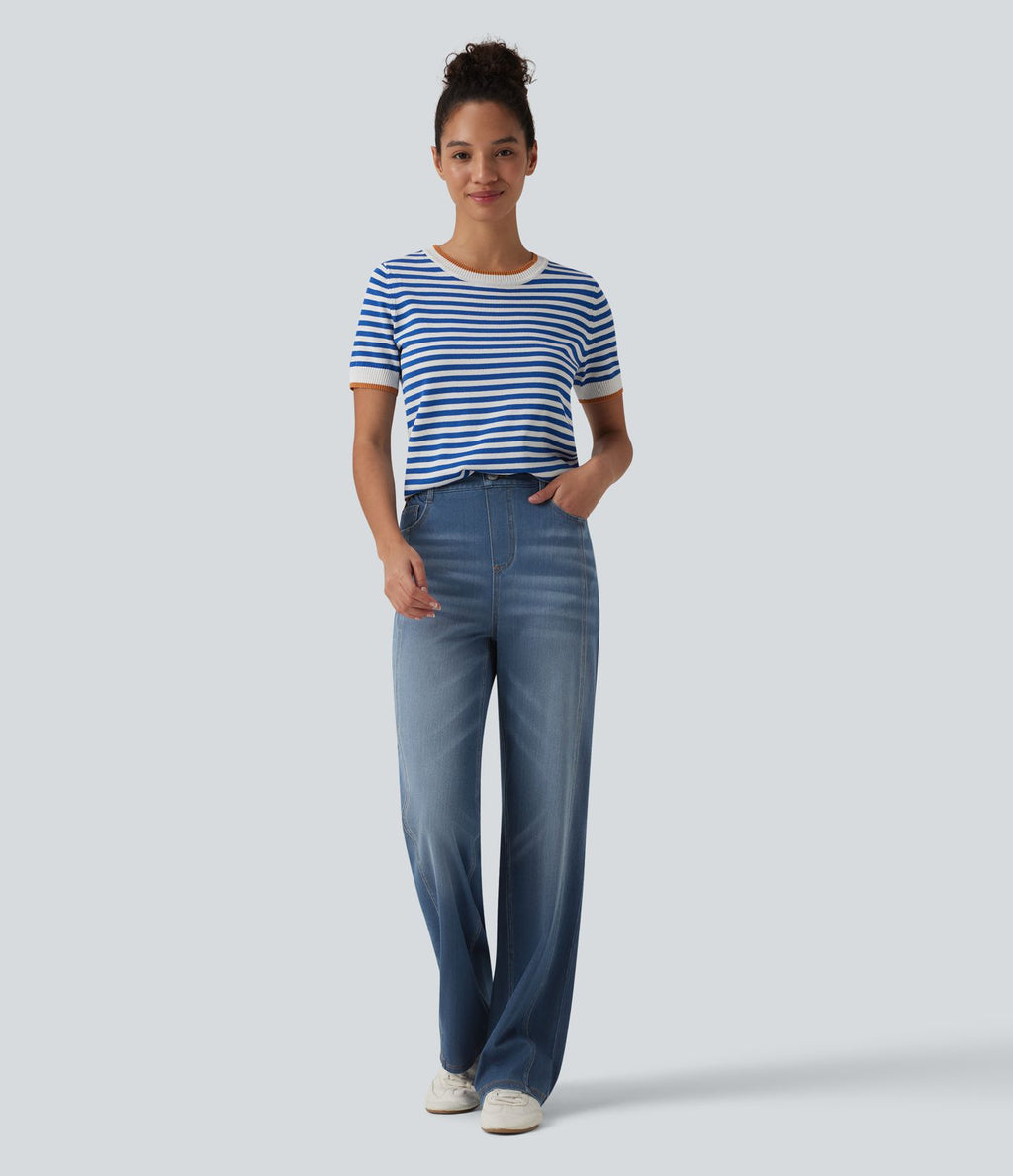 Jean Halara Flex™ taille haute, coupe droite décontractée, avec poches