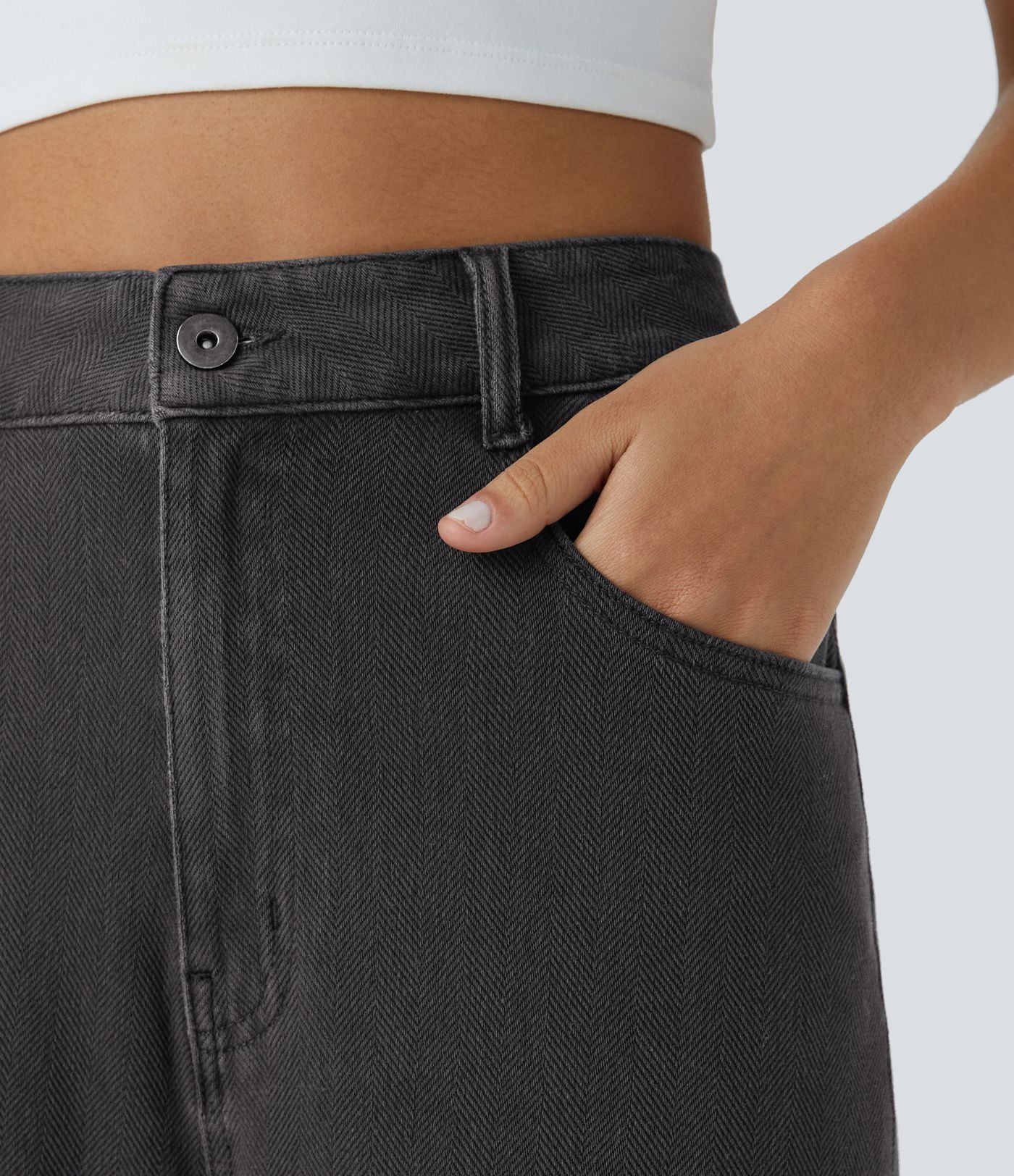 Jean décontracté Halara Flex™ effet chevron taille haute, jambes larges, ourlet roulotté et poches multiples