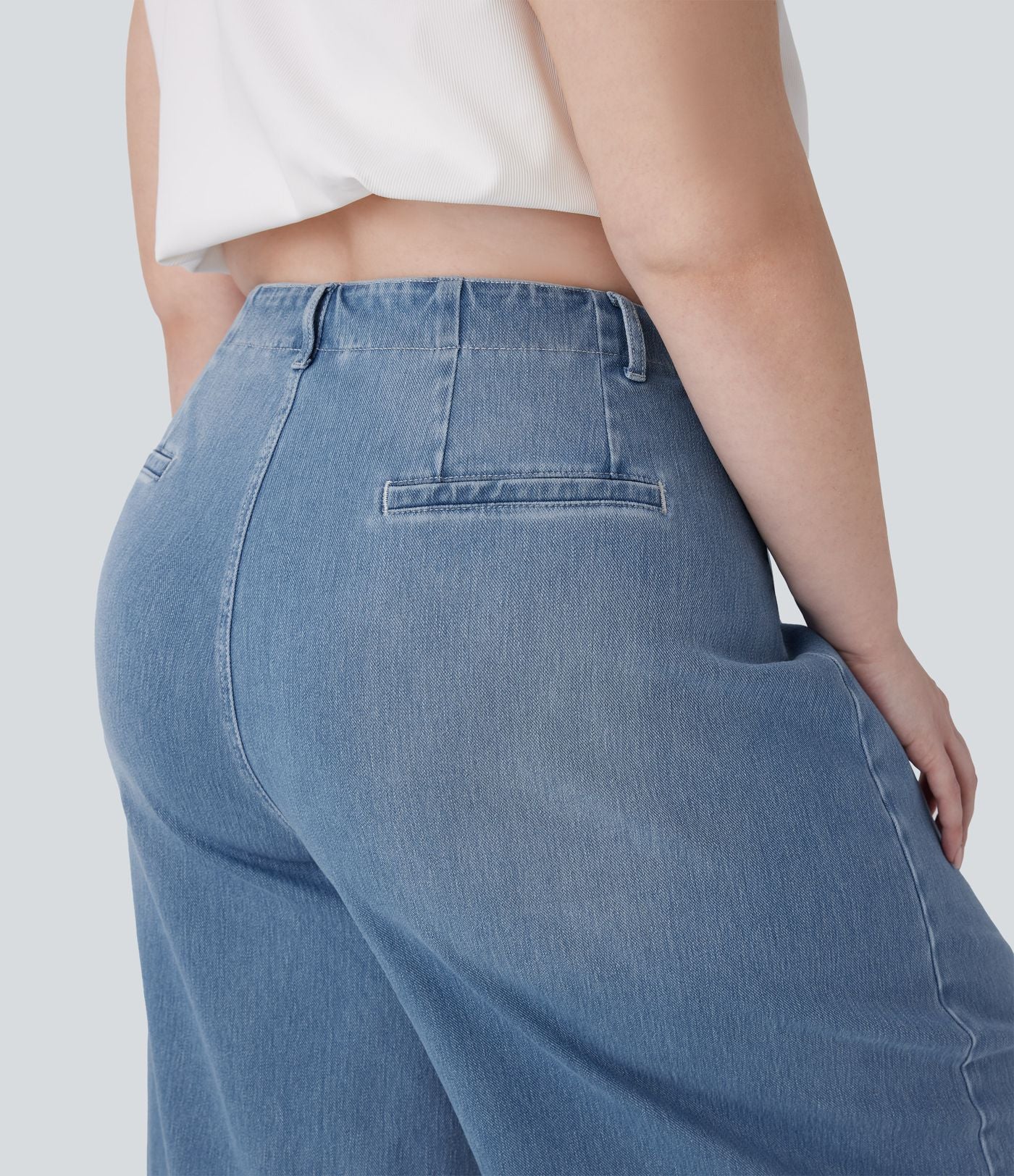 Jean décontracté Halara Flex™ grande taille large taille haute en maille extensible délavée avec poches avant