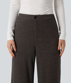 Pantalon tailleur large chevrons taille haute avec poches
