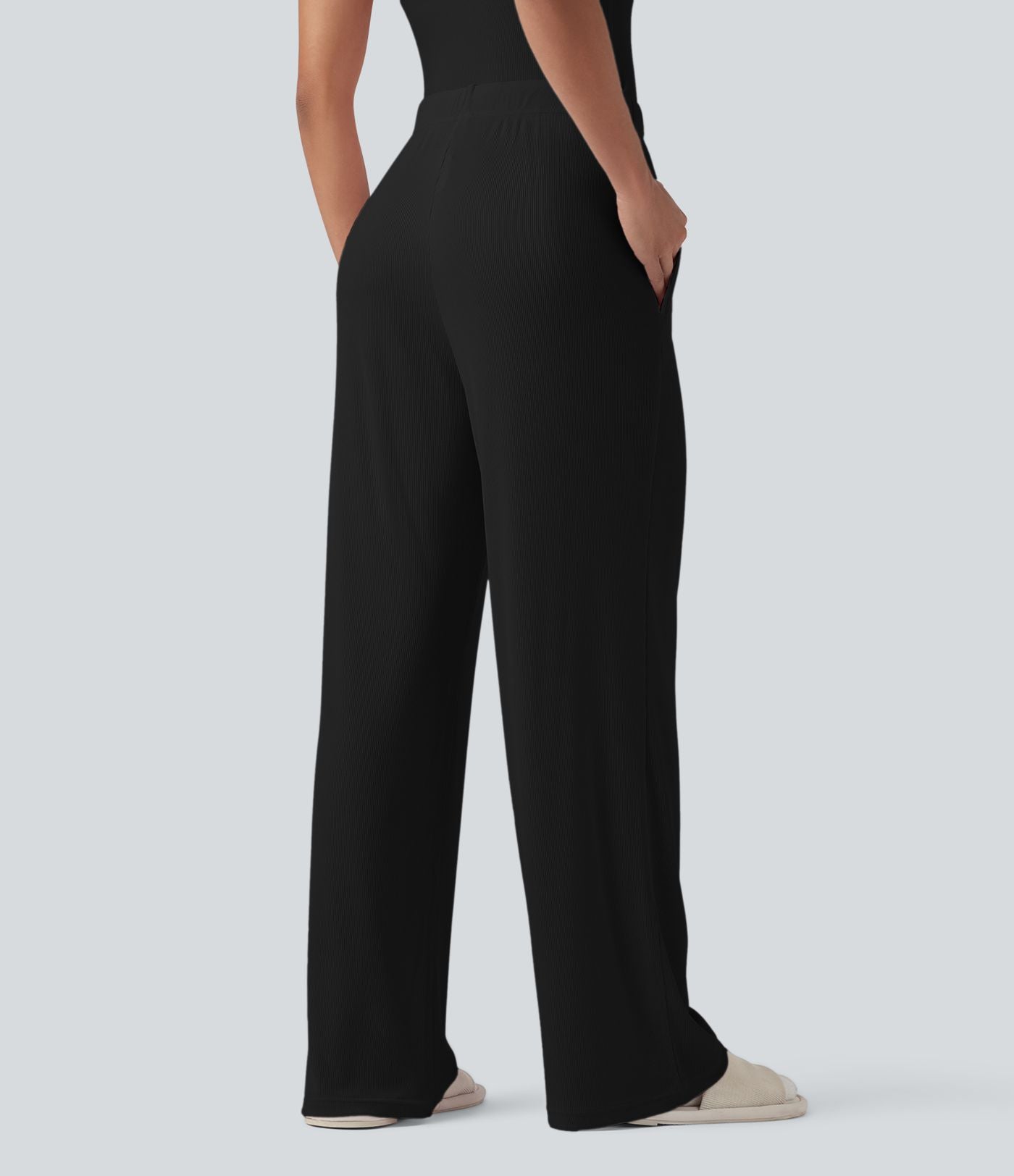 Pantalon d'intérieur taille moyenne avec cordon de serrage en maille côtelée avec poches