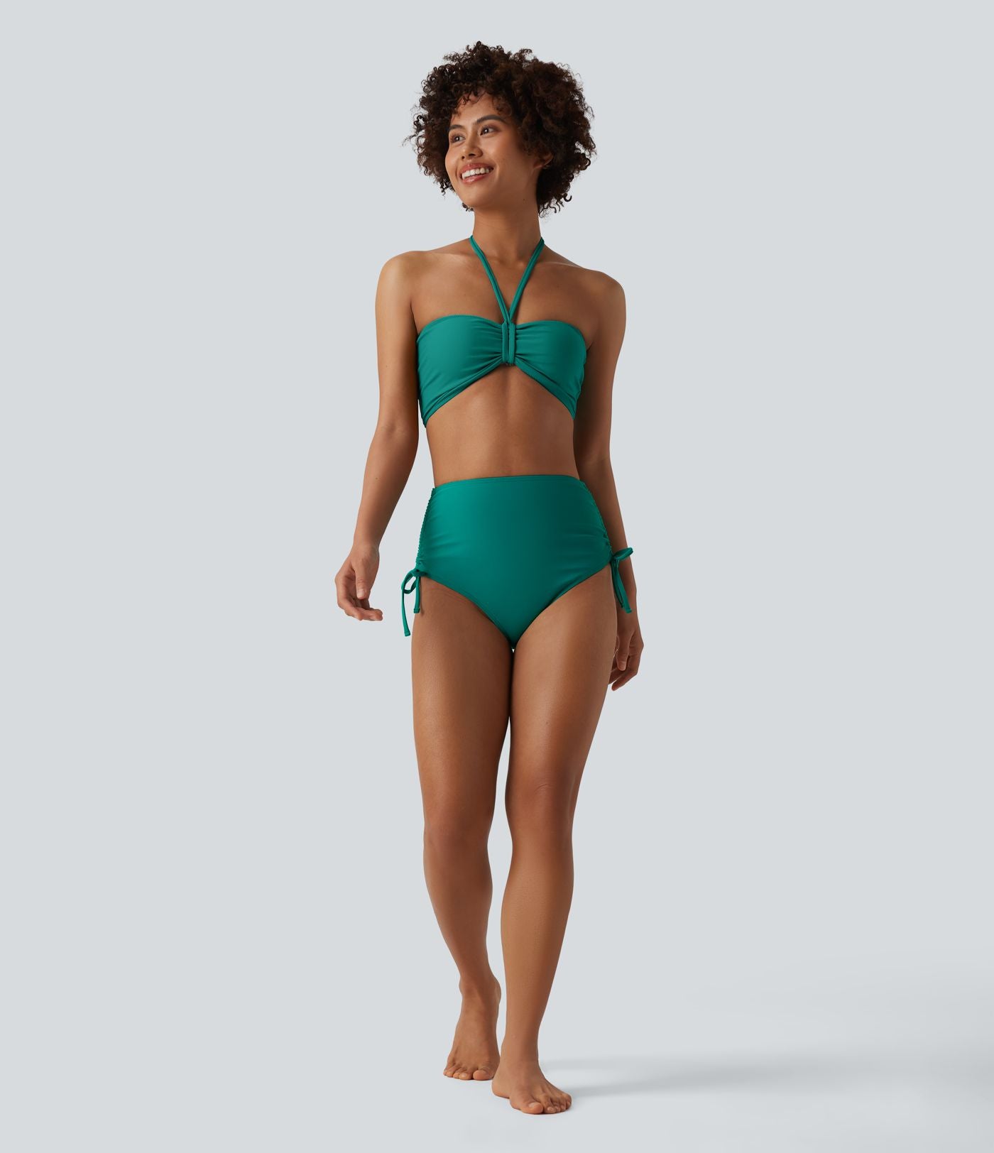 Bas de maillot de bain bikini gainant taille haute avec cordon de serrage et fronces