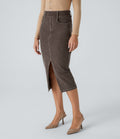 Halara Flex™ Jupe Mi-longue Casual En Denim Extensible Coloré A Poches Multiples Taille Haute