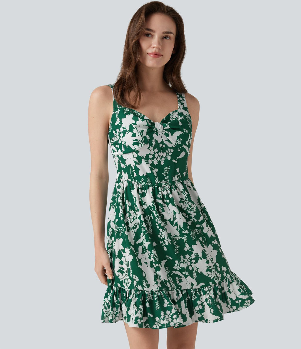 Robe mini sans manches à encolure cœur et laçage imprimé floral