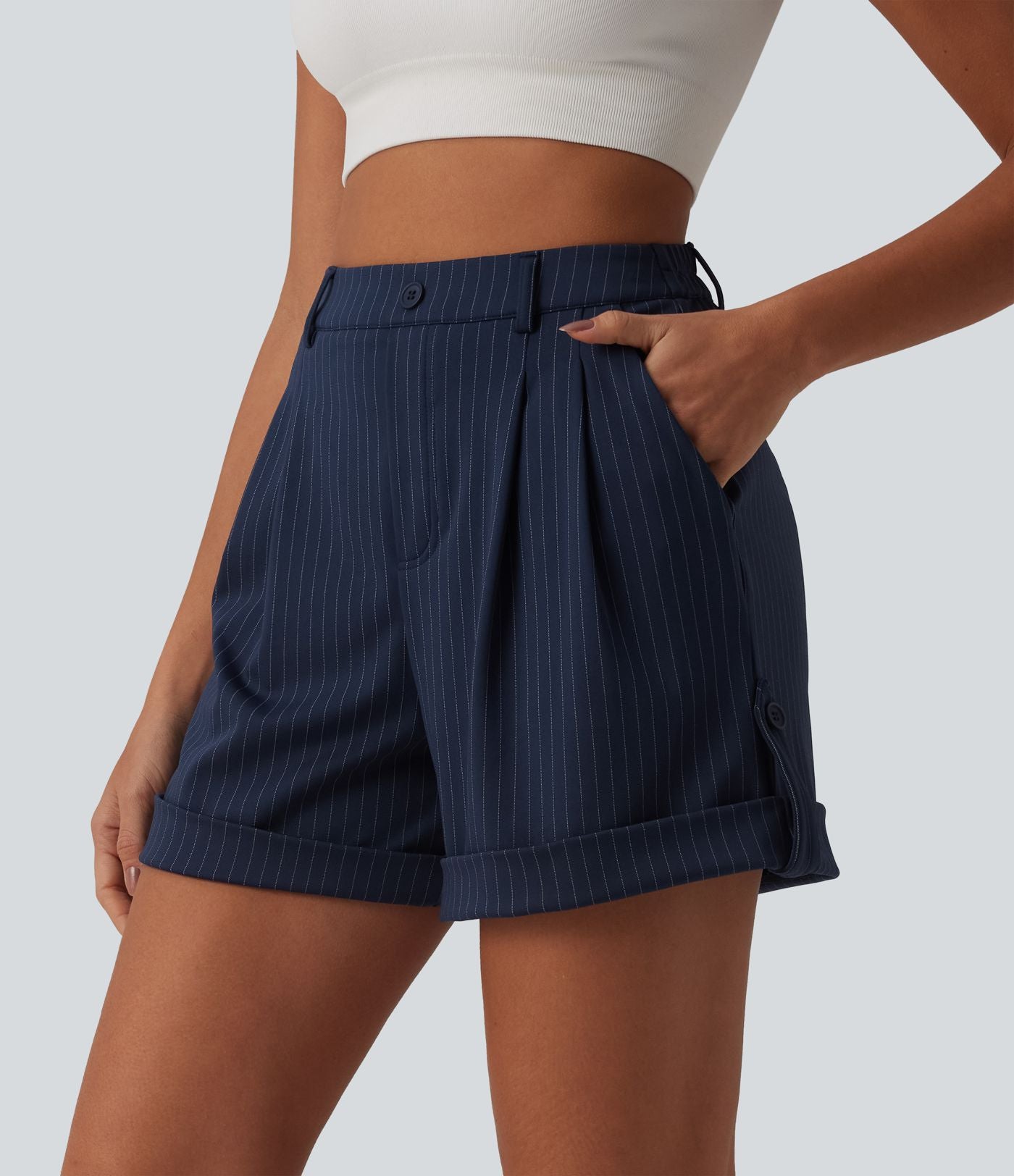 Short casual à rayures 12,5 cm taille haute avec poches