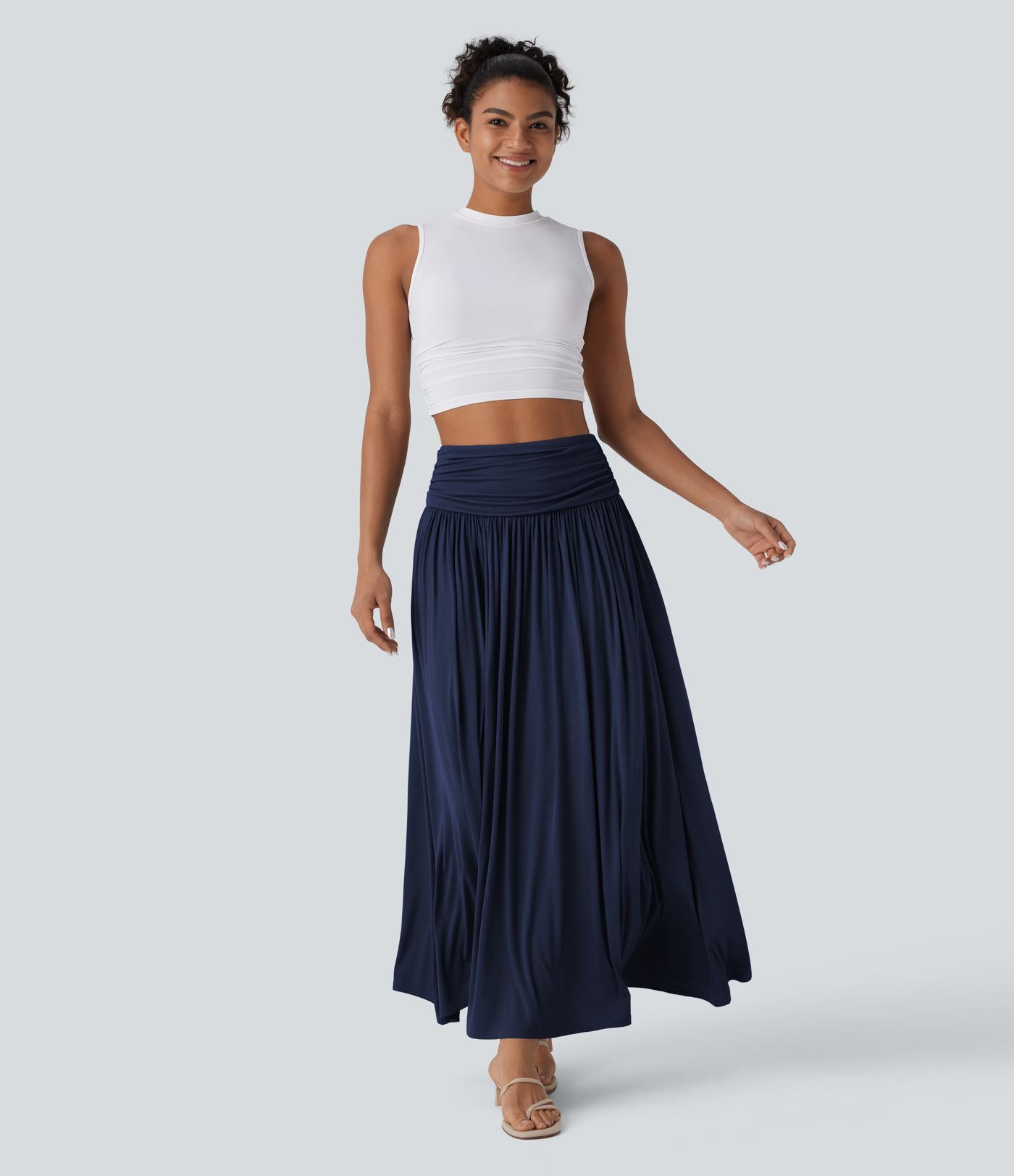 Jupe longue fluide froncée taille haute