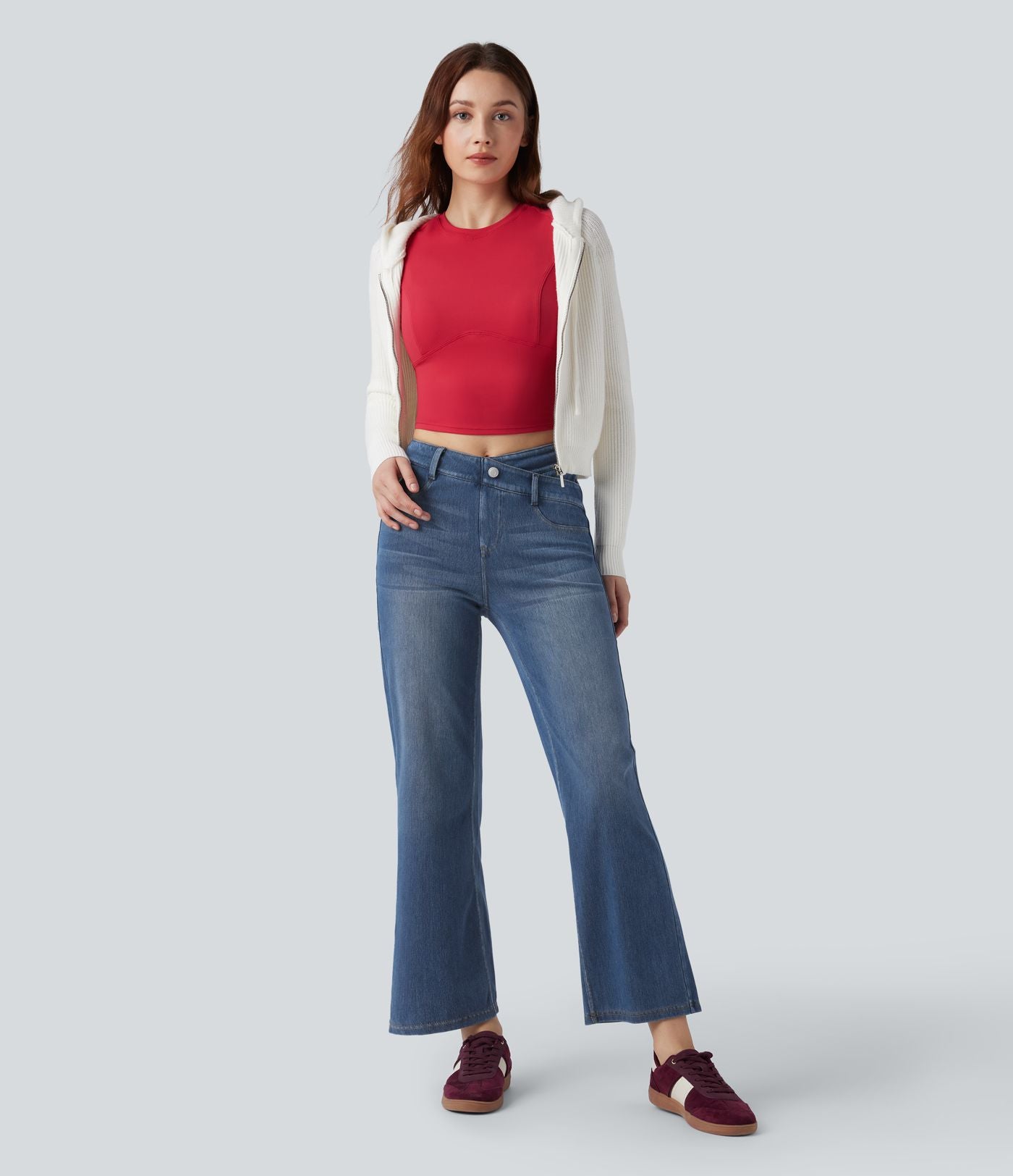 Jean droit Halara Flex™ taille mi-haute croisé gainant avec poches
