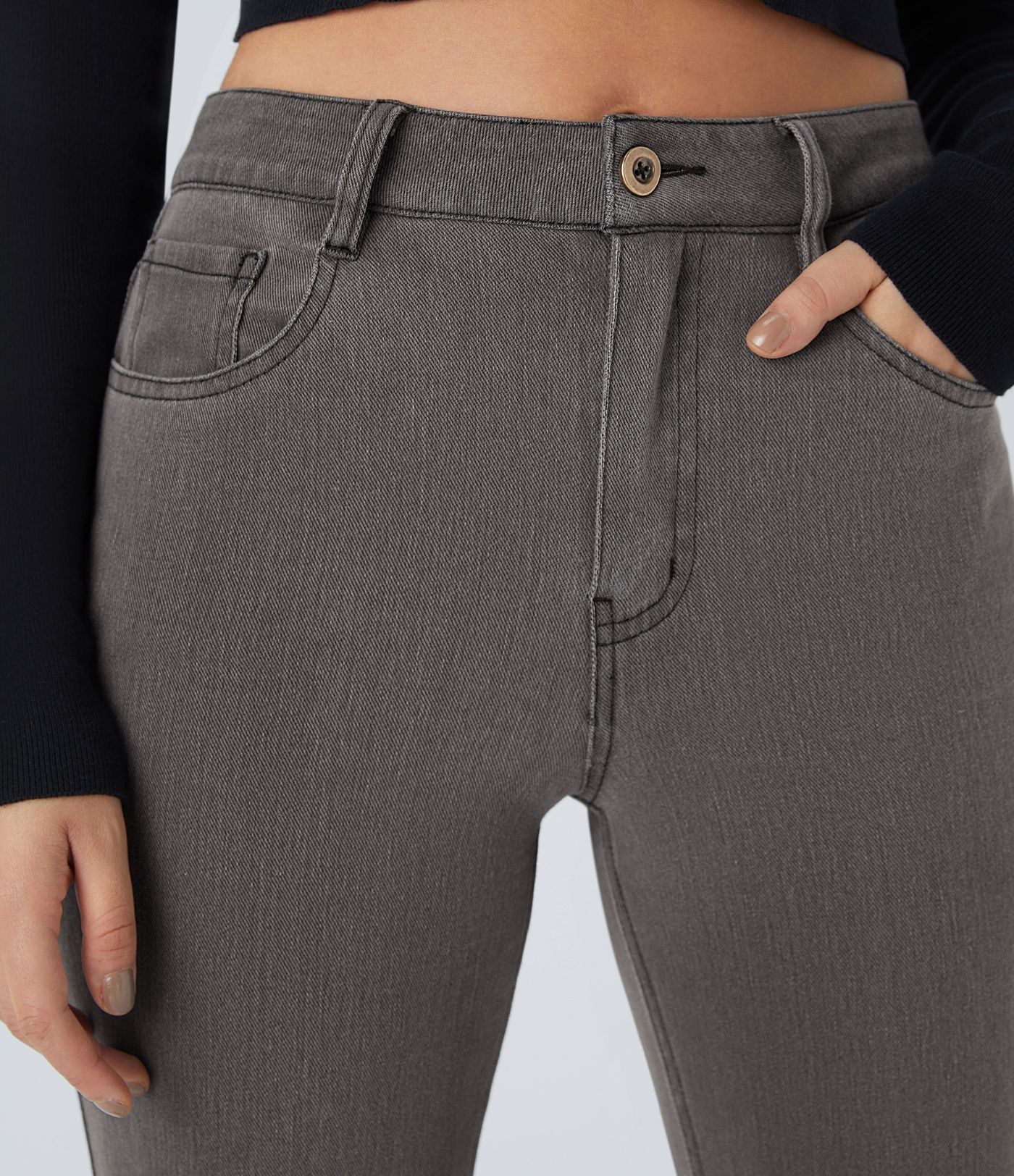 Halara Flex™ Jean Évasé Casual Taille Mi-haute Tricot Extensible Boutonnés Poches