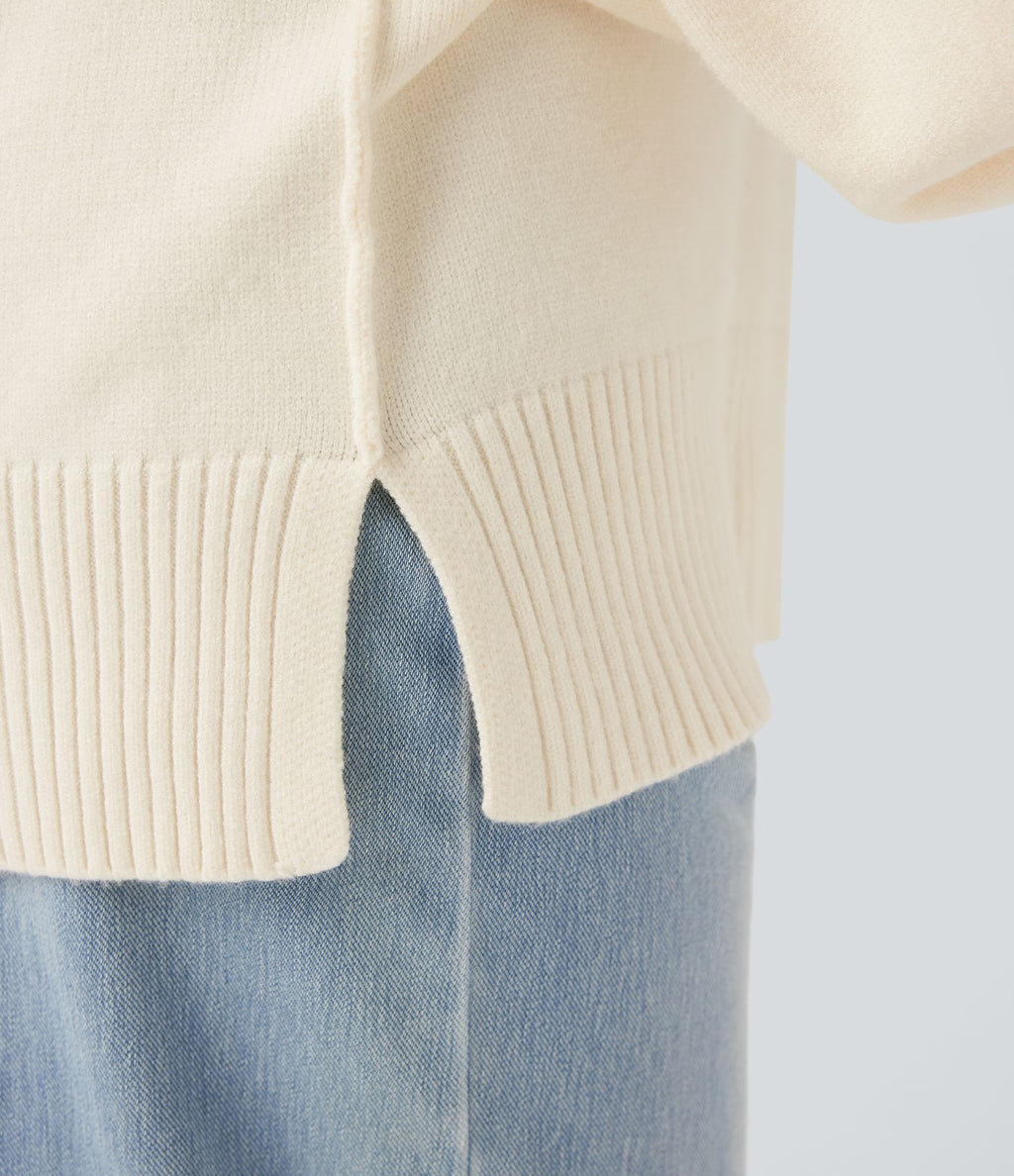 Pull casual col V épaules tombantes manches longues avec fentes
