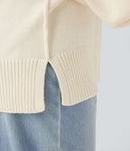 Pull casual col V épaules tombantes manches longues avec fentes