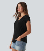 T-shirt casual col V manches courtes
