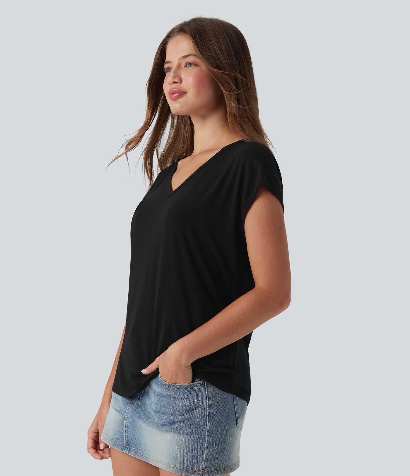 T-shirt casual col V manches courtes