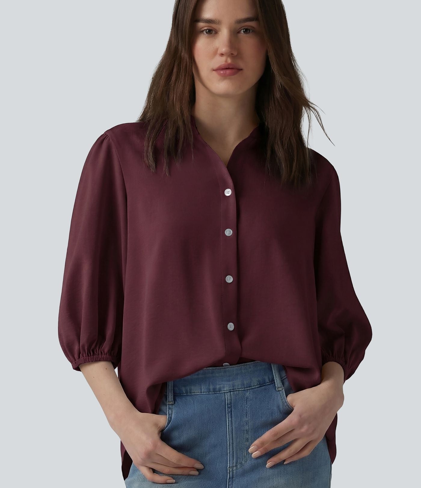 Chemise décontractée manches 3/4 bouffantes