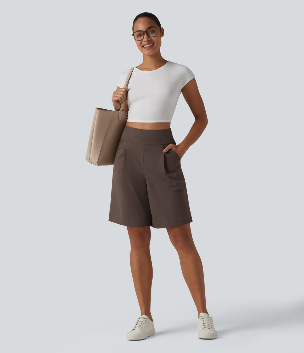DayStretch Short tailleur bermuda plissé taille haute 25,5 cm avec poches