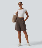 DayStretch Short tailleur bermuda plissé taille haute 25,5 cm avec poches