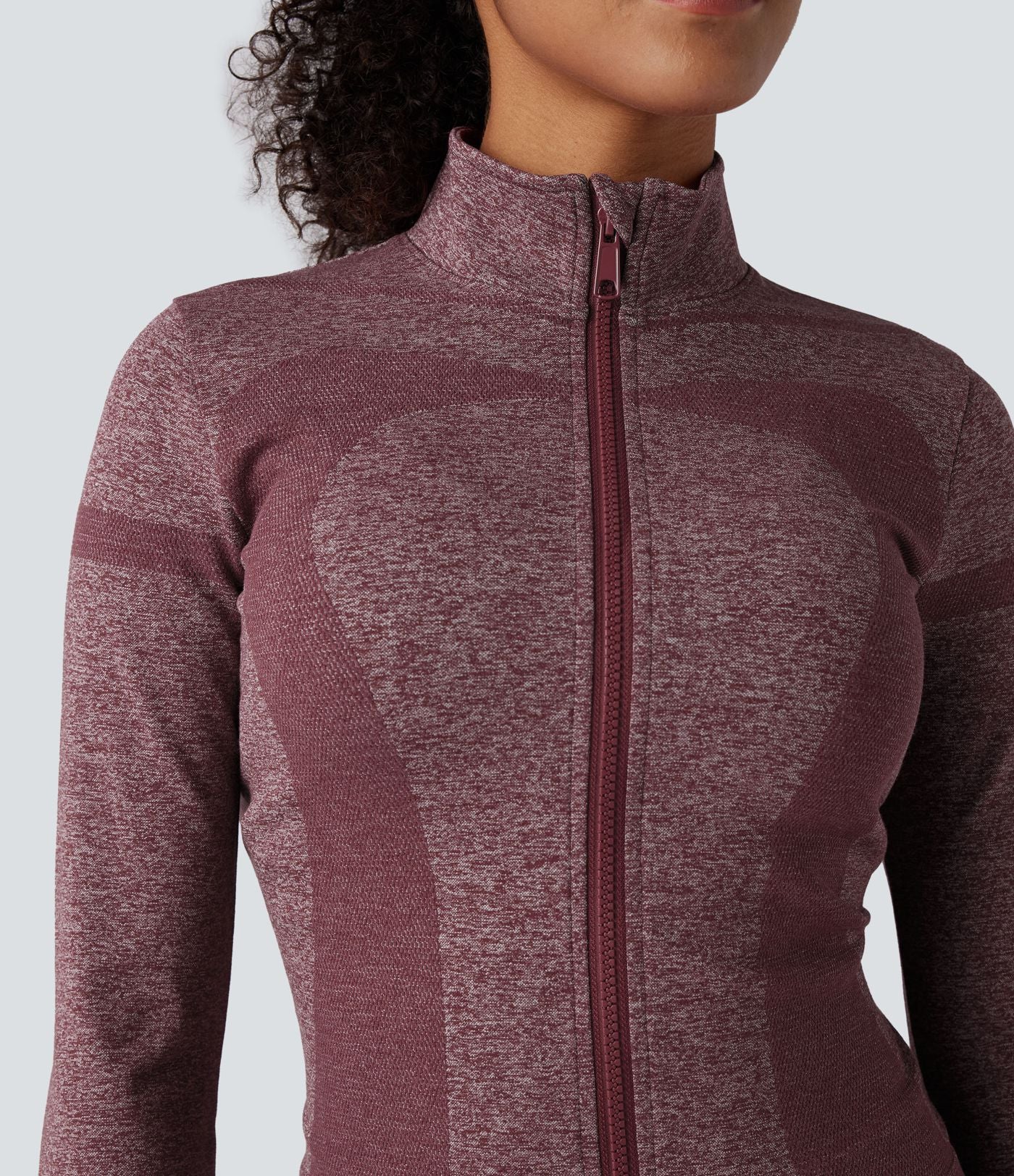 Veste de yoga chaude OneForm Seamless Flow col montant zippée à manches longues avec passage de pouce