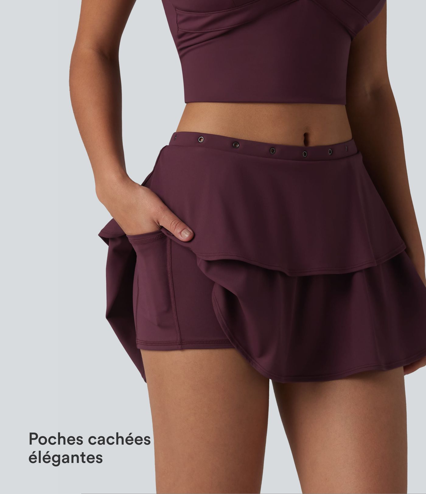 Jupe mini décontractée SoftlyZero™ Airy à volants 2-en-1 taille mi-haute effet frais InstantCool détails œillets avec poche