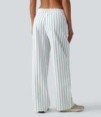 Pantalon de tennis rayé à taille mi-haute et jambes droites avec poches