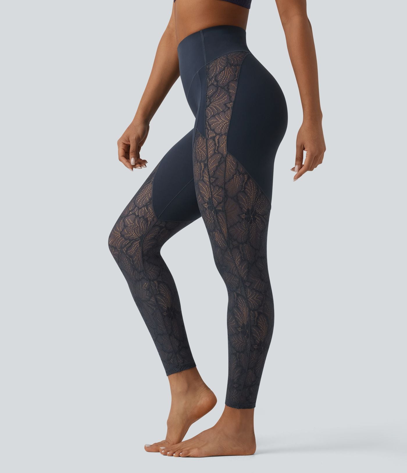 Legging yoga 7/8 Halara UltraSculpt™ gainant taille haute avec dentelle contrastante et poche