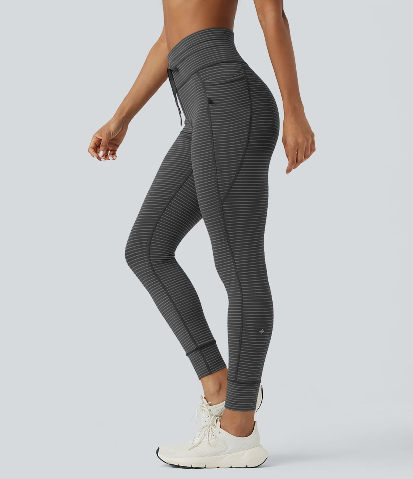 Legging de yoga rayé taille haute avec cordon de serrage et poches