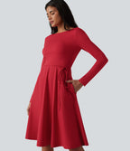 Robe midi SoftlyZero™ Airy 2-en-1 effet frais InstantCool à manches longues, coupe portefeuille et poches
