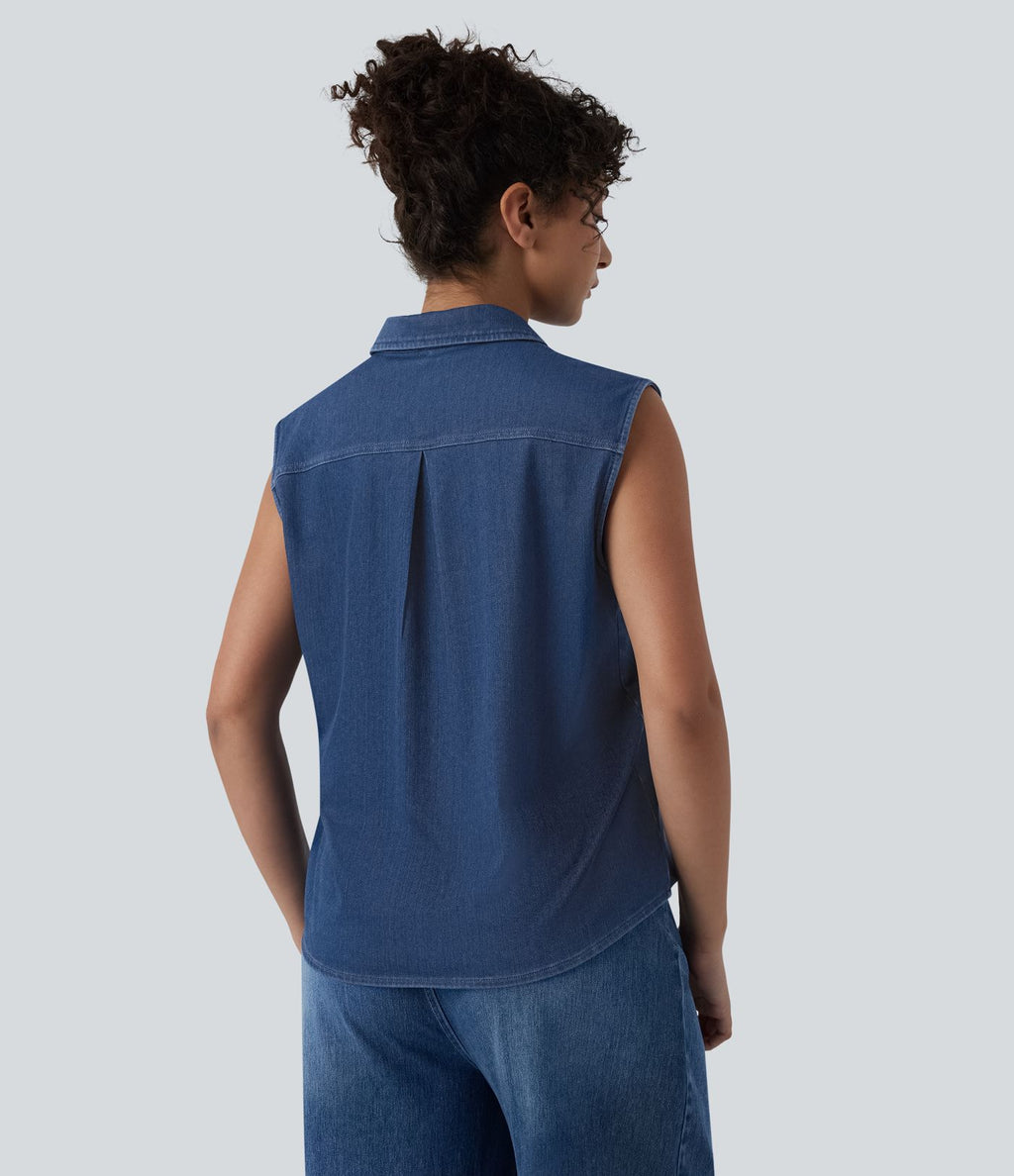 Halara Flex™ Chemise décontractée sans manches en denim avec poche