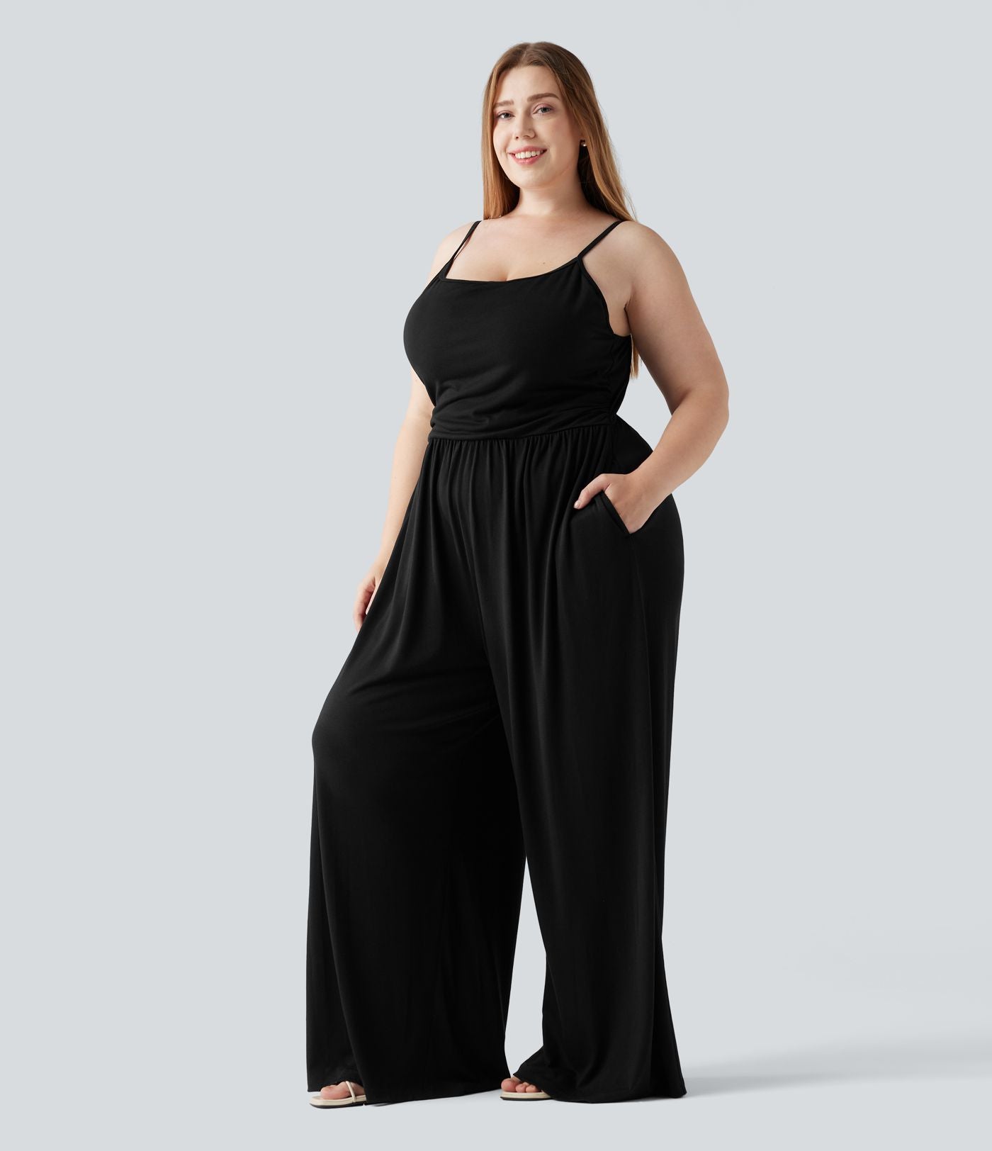 Combinaison grande taille chinée à jambes larges avec détails froncés, poches, coussinets amovibles et accès facile Easy Peasy