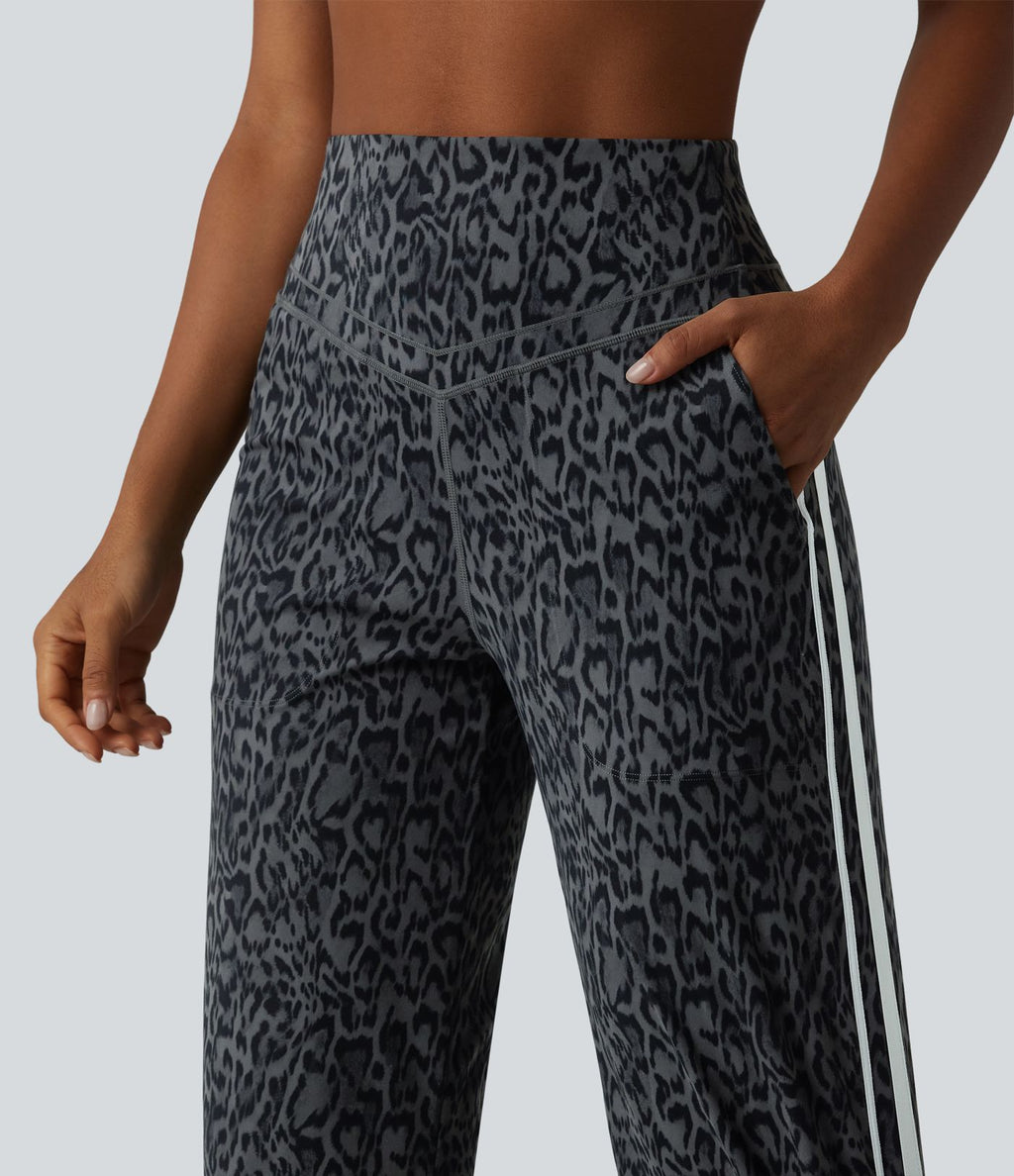 Halara UltraSculpt™ Pantalon de yoga droit taille haute imprimé léopard ventre plat avec bandes latérales et poches
