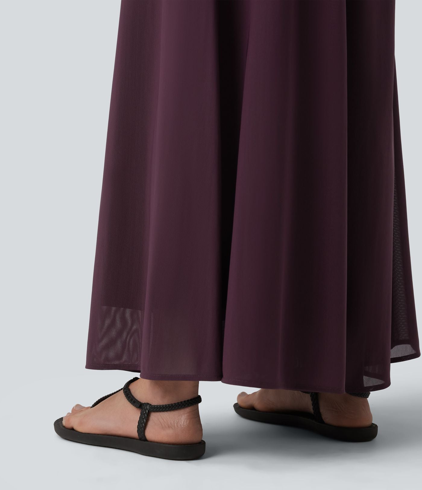 Pantalon fluide et ample avec superposition en mesh, poches latérales et taille haute