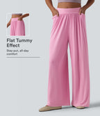 Pantalon ample décontracté côtelé taille haute ventre plat avec poches