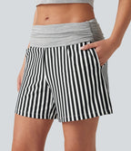 Short ample taille basse froncé à rayures avec poches, style vacances