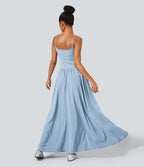 Breezeful™ Robe Débardeur Casual Dos Nu Poches Latérales Plissée Évasée Longue Séchage Rapide