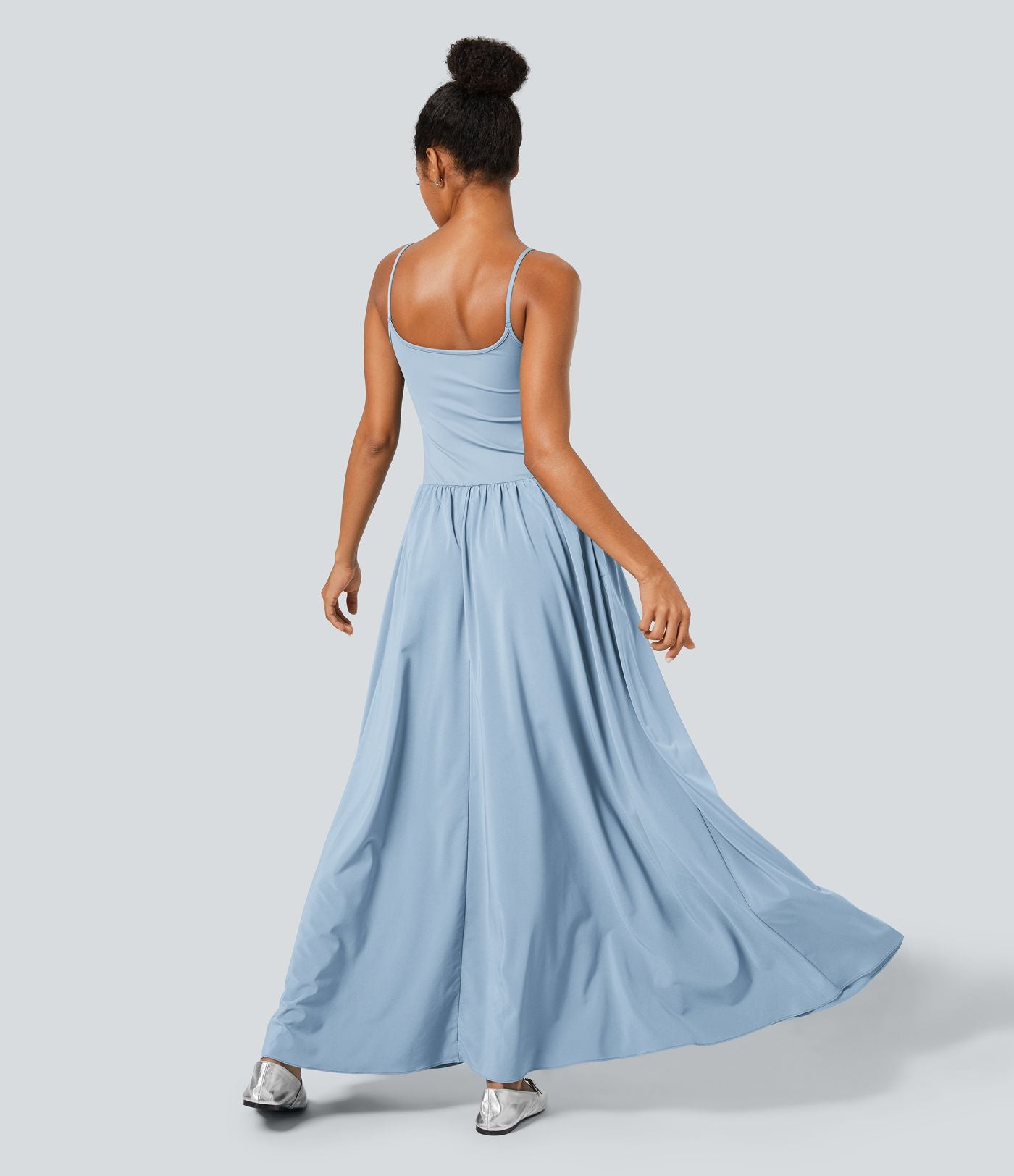 Breezeful™ Robe Débardeur Casual Dos Nu Poches Latérales Plissée Évasée Longue Séchage Rapide