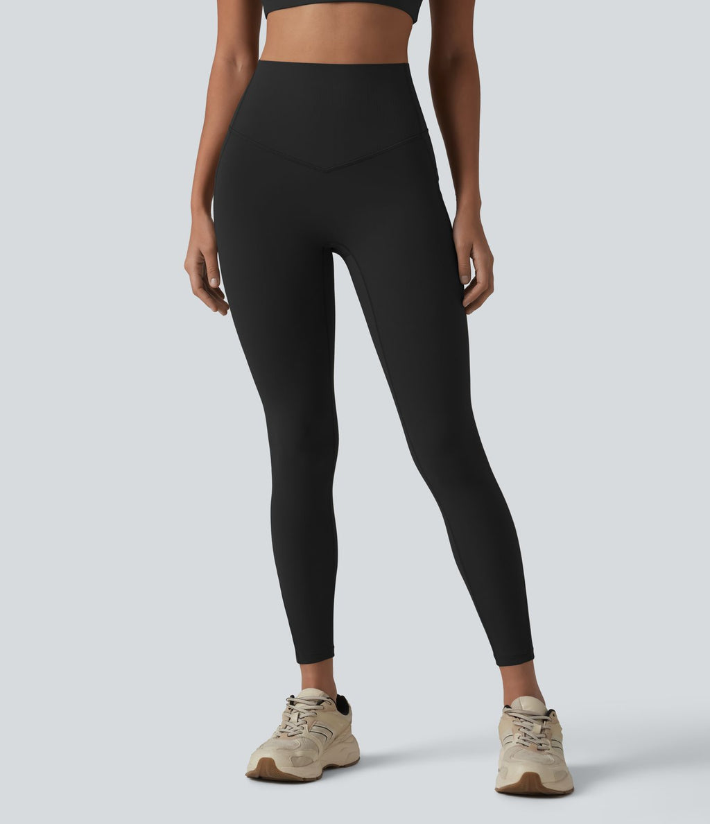 Halara UltraSculpt™ Legging 7/8 gainant taille haute contrasté côtelé pour le yoga avec poches
