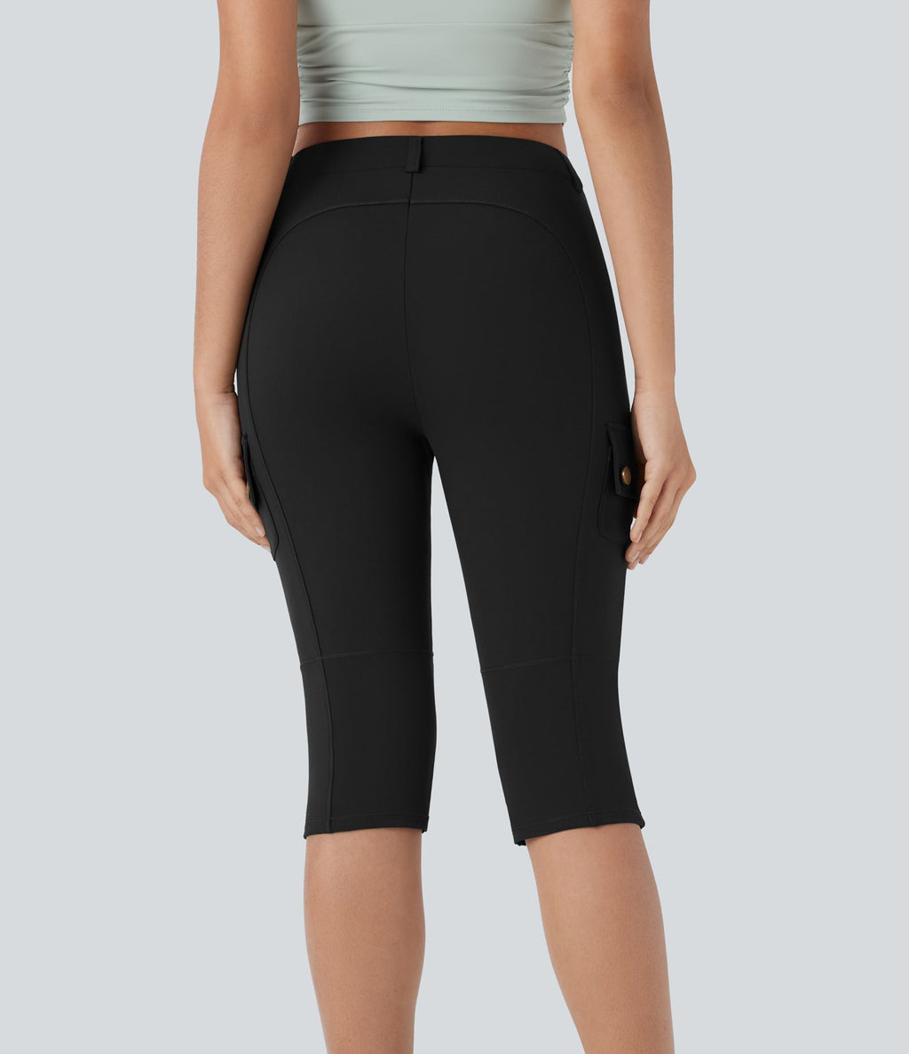 Pantalon cargo pedal pusher ajusté uni taille haute DayStretch avec poches zippées