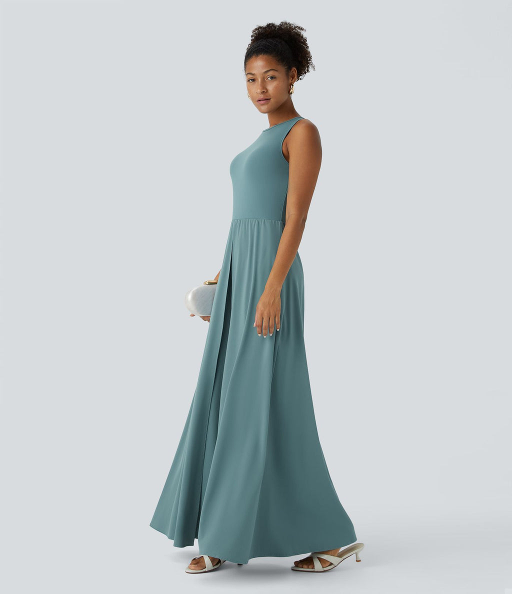 Combinaison Breezeful™ à séchage rapide pour demoiselles d'honneur et invitées de mariage, sans manches, avec fermeture éclair, poches latérales et détails contrastés