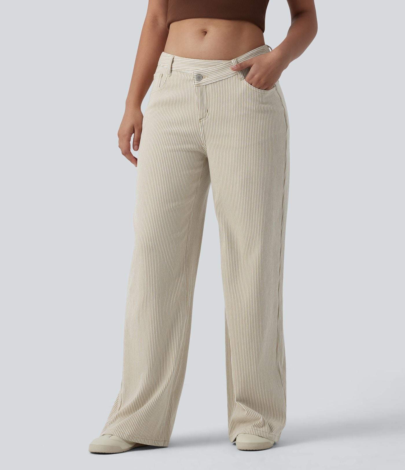 Jean ample Halara Flex™ asymétrique casual à rayures taille mi-haute avec poches