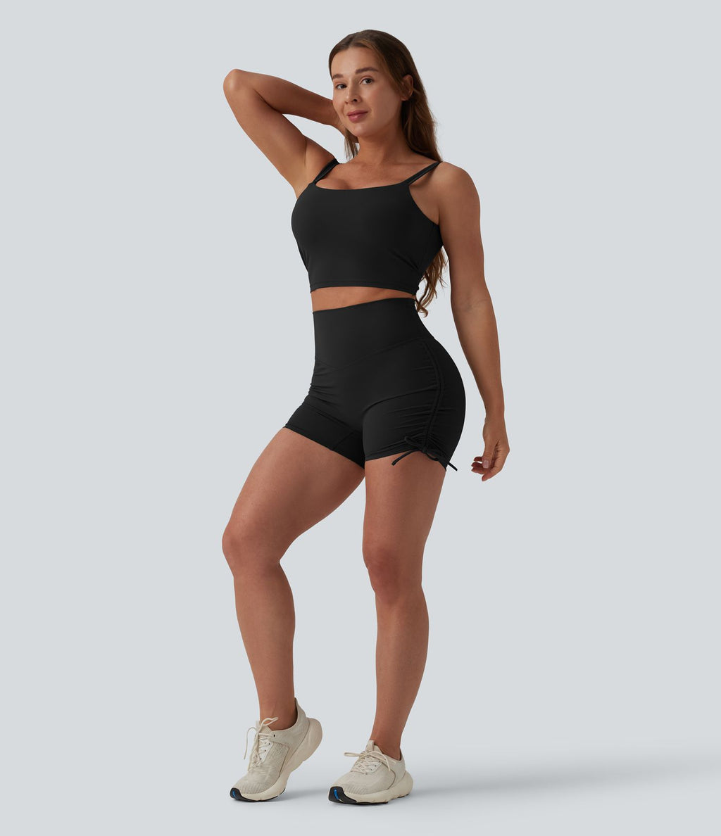 Short cycliste de yoga Halara UltraSculpt™ taille haute froncé lacé 7,5 cm avec poche