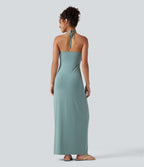 Robe longue dos nu à nouer avec soutien-gorge intégré et poches